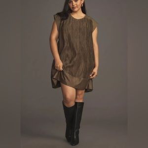 Anthropologie cap sleeves Plisse’ mini dress